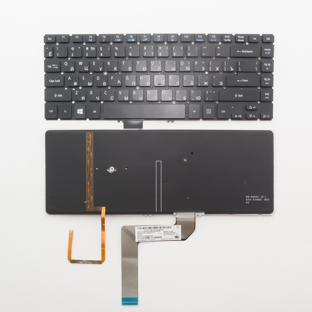 Клавиатура для ноутбука Acer M5-481T черная без рамки, с подсветкой