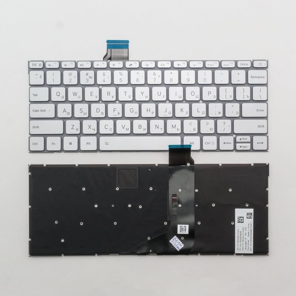 Клавиатура для ноутбука Xiaomi Mi Air 12.5" серебристая с подсветкой