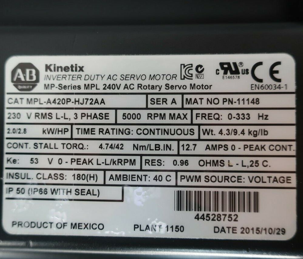 Серводвигатель Allen Bradley MPL-A420P-HJ72AA